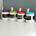 Bulk ceramic spice jar wholesale with spoon and silicone lid